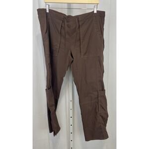 LUCY Activewear Pull On Cargo Pants Drawstring Woven Stretch Nylon Brown L Short